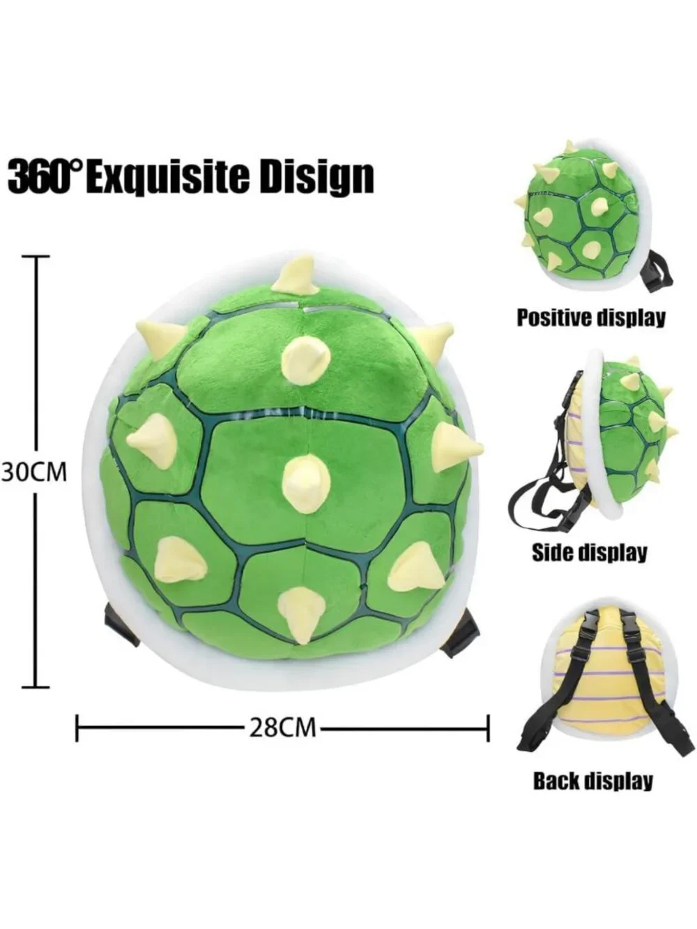 Green Spiked Turtle Shell Backpack - Soft Plush Role Play Costume Toy, 11.4